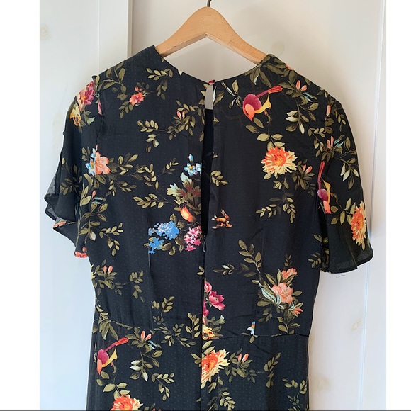 SOLD - H&M Floral Bird Midi Silky Black Dress - Picture 5 of 10